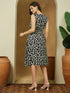 Janasya Women's Black & White Linen Cotton Abstract Printed A-line Dress